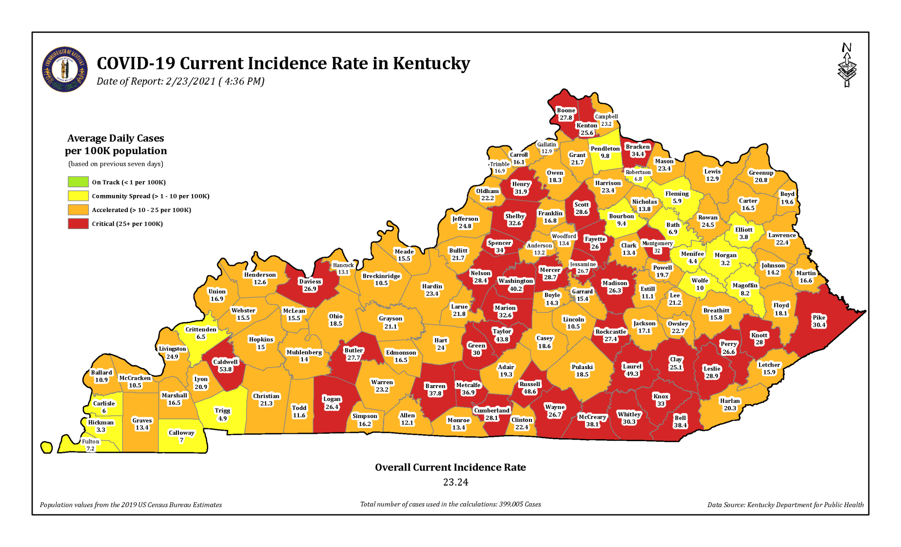 Kentucky COVID-19 incidence rate 2/23/21